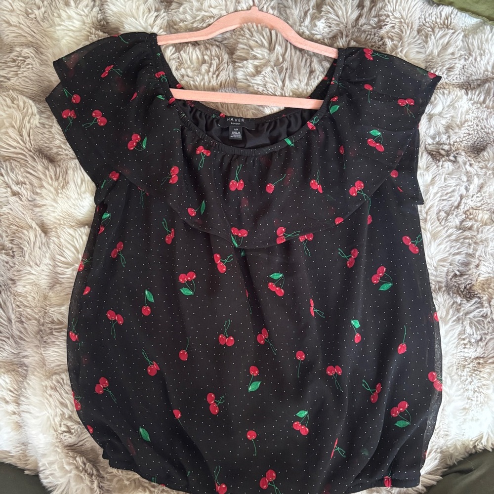 Apt. 9 Black Blouse with Cherry Design
